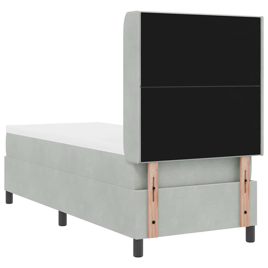Boxrugós ágy LED szalagokkal Világosszürke 80 x 200 cm Bársony