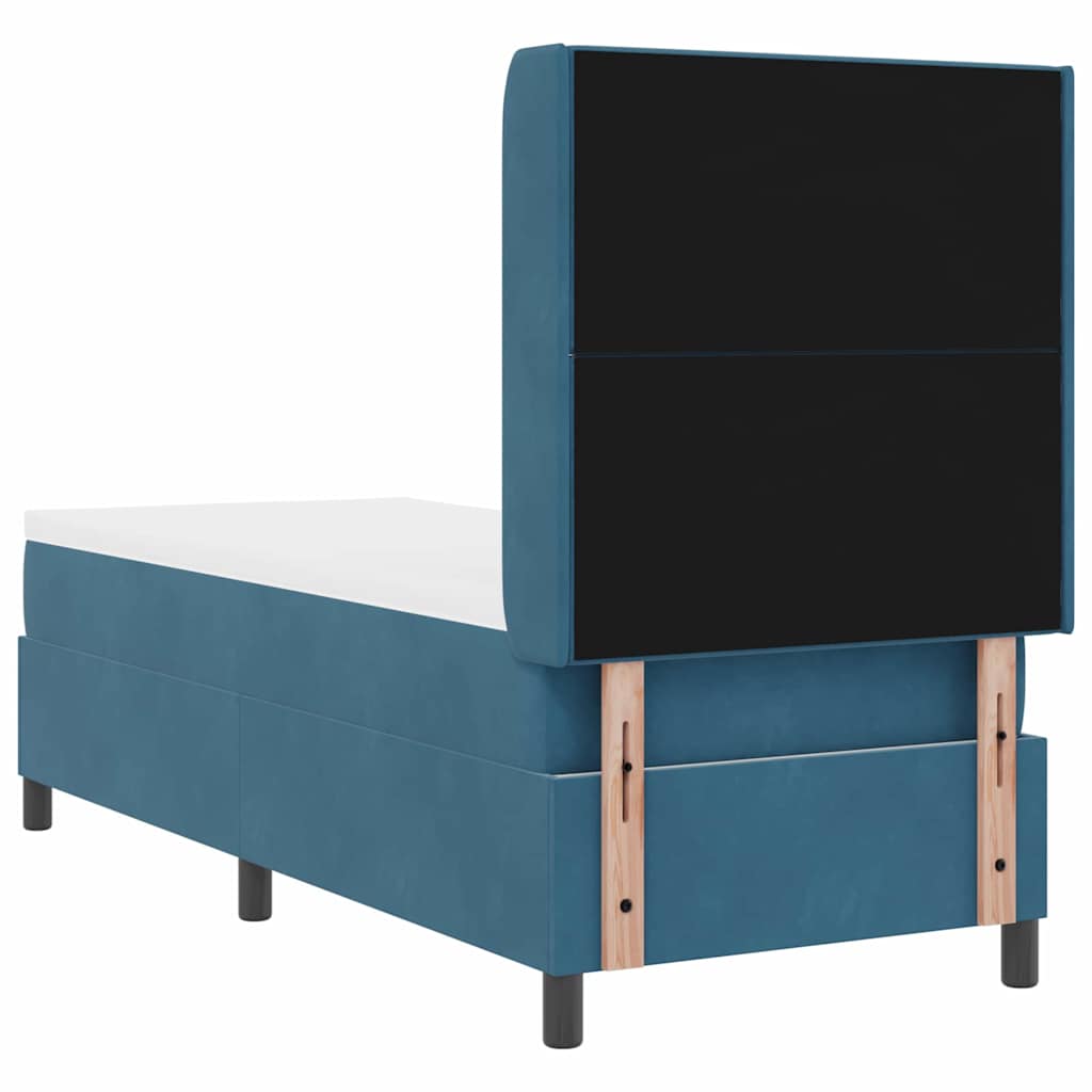 Boxrugós ágy LED szalagokkal Kék 80 x 200 cm Bársony