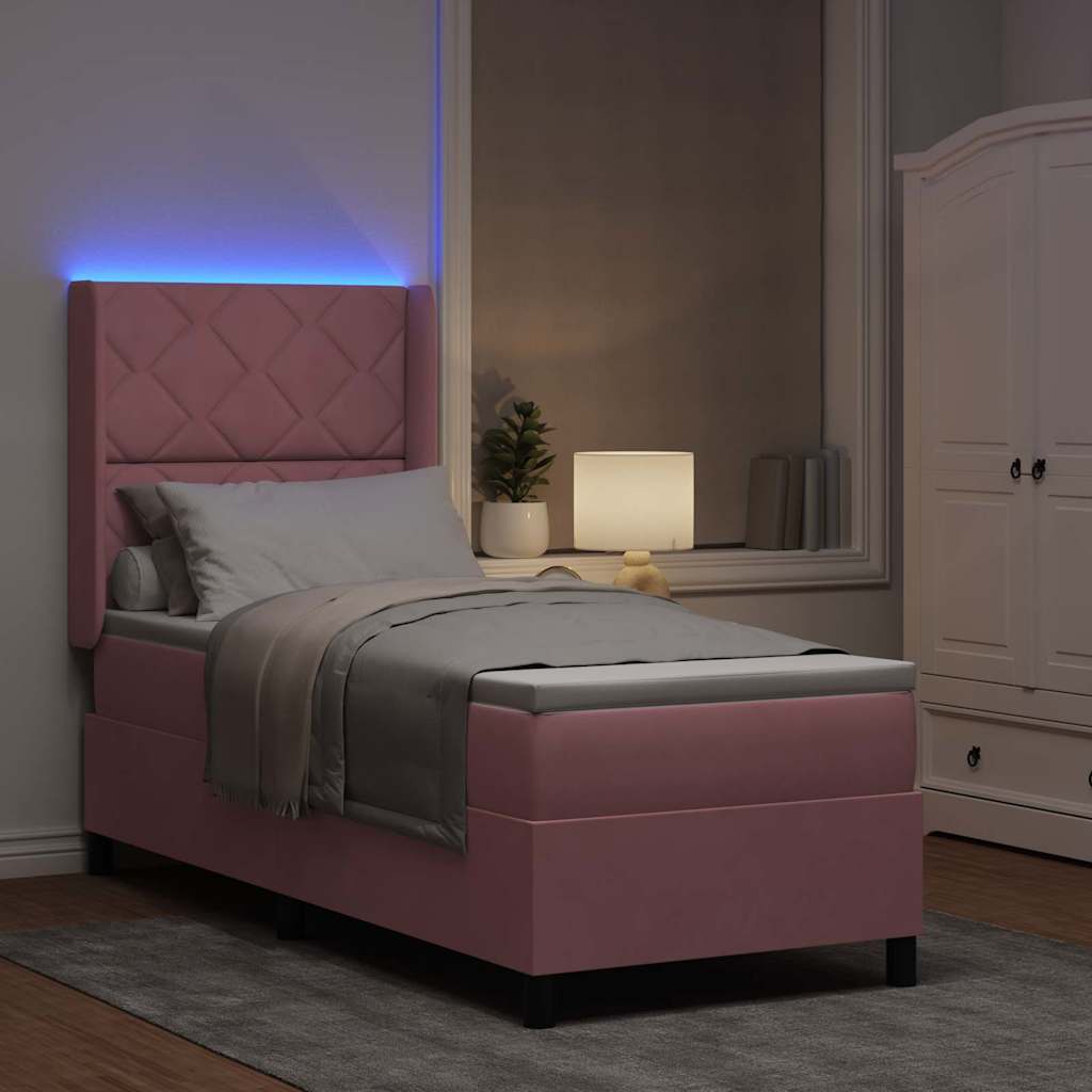 Boxrugós ágy LED szalagokkal Rózsaszín 80 x 200 cm Bársony