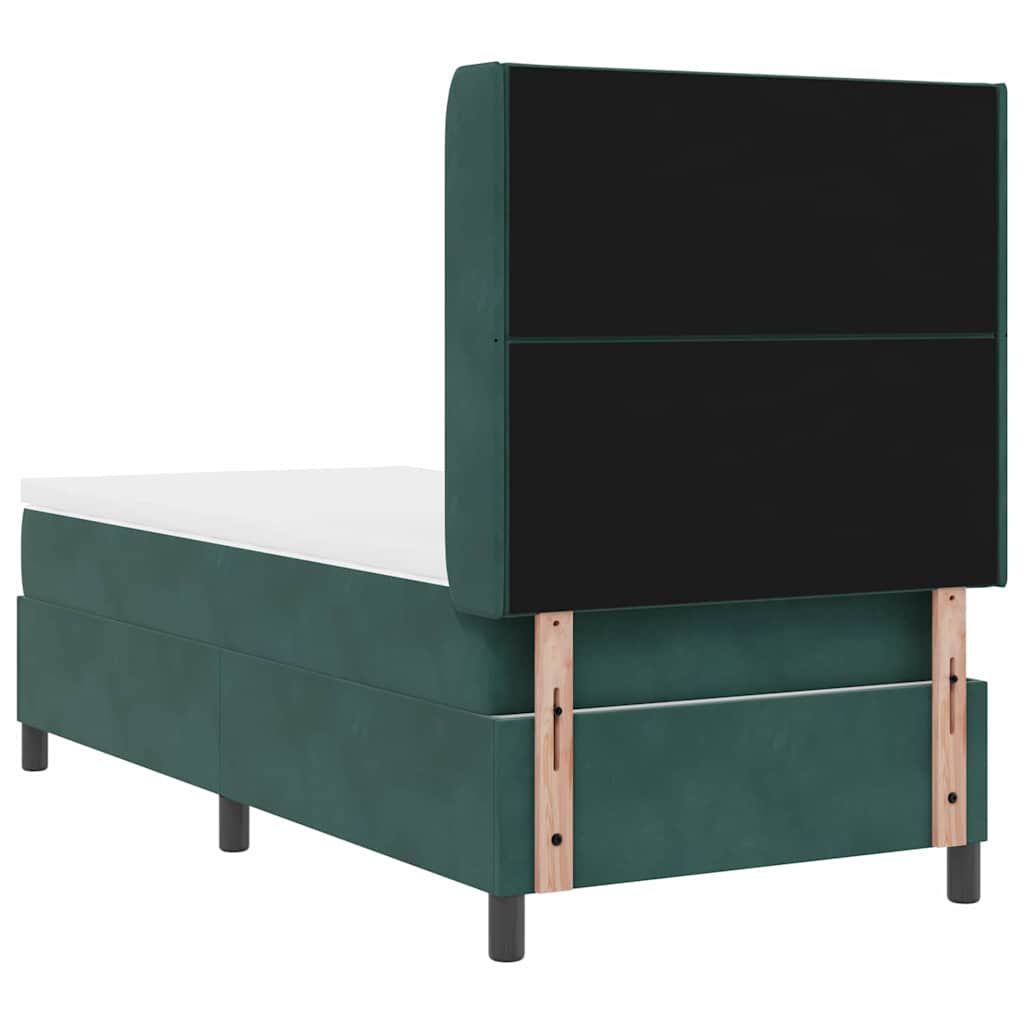 Boxrugós ágy LED szalagokkal Sötétzöld 90 x 190 cm Bársony