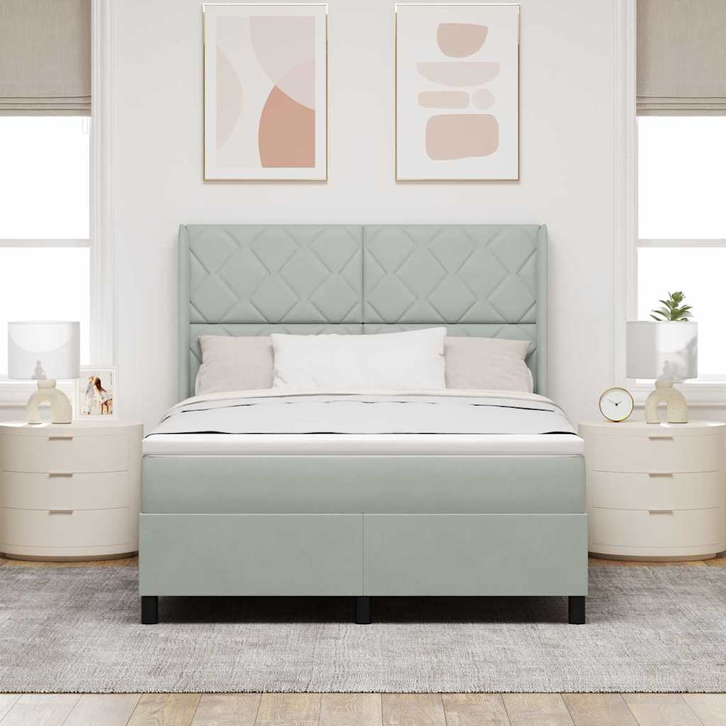Boxrugós ágy LED szalagokkal Világosszürke 140 x 190 cm Bársony