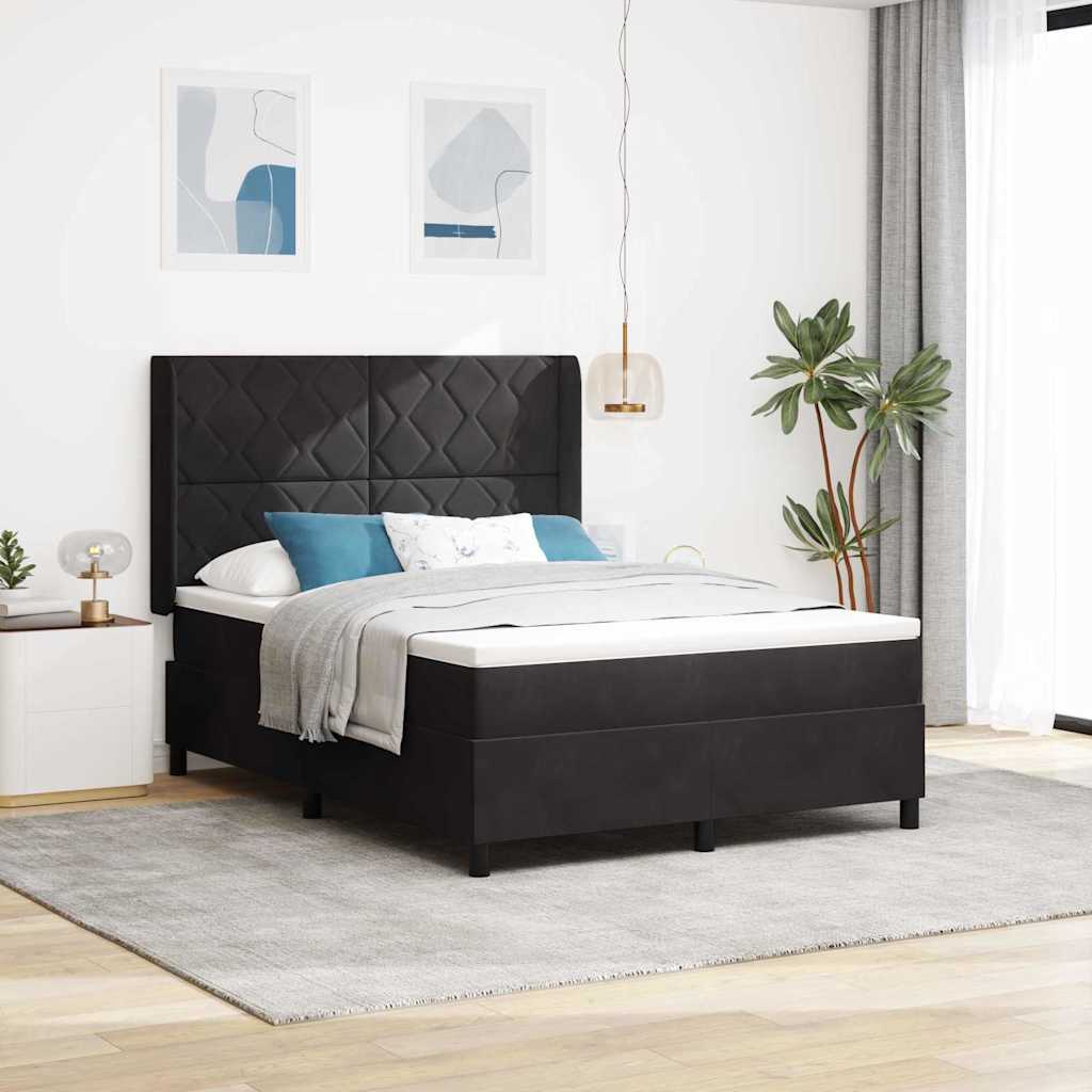 Boxrugós ágy LED szalagokkal Fekete 160 x 200 cm Bársony