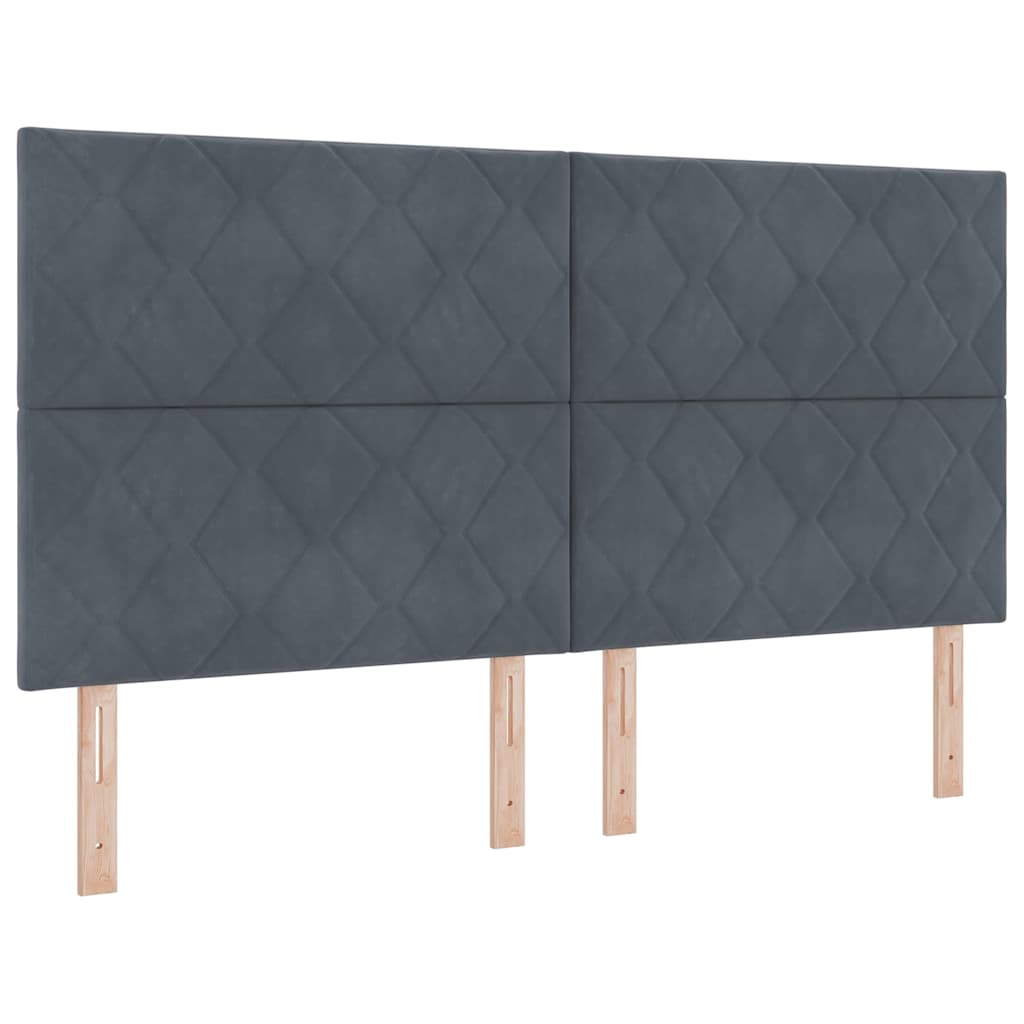 Boxrugós ágy LED szalagokkal Sötétszürke 180 x 200 cm Bársony