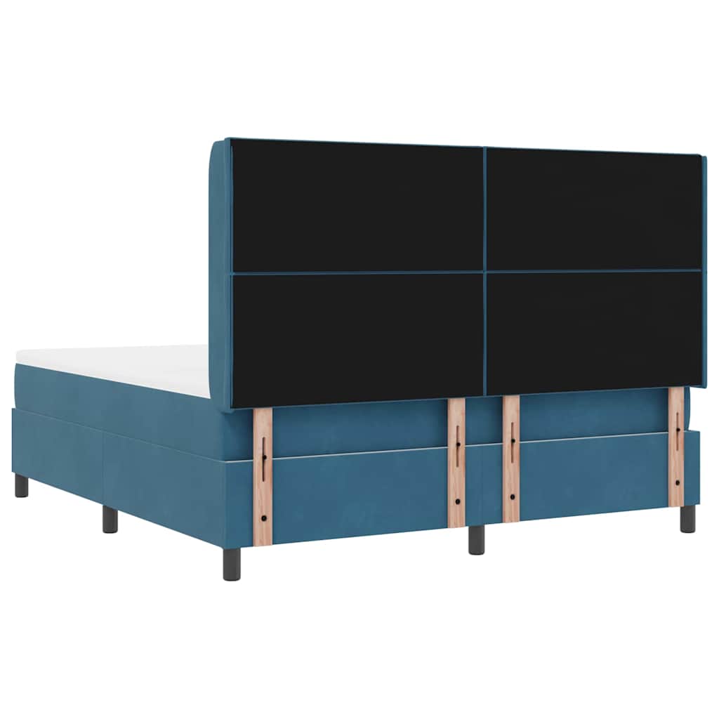 Boxrugós ágy LED szalagokkal Kék 180 x 200 cm Bársony