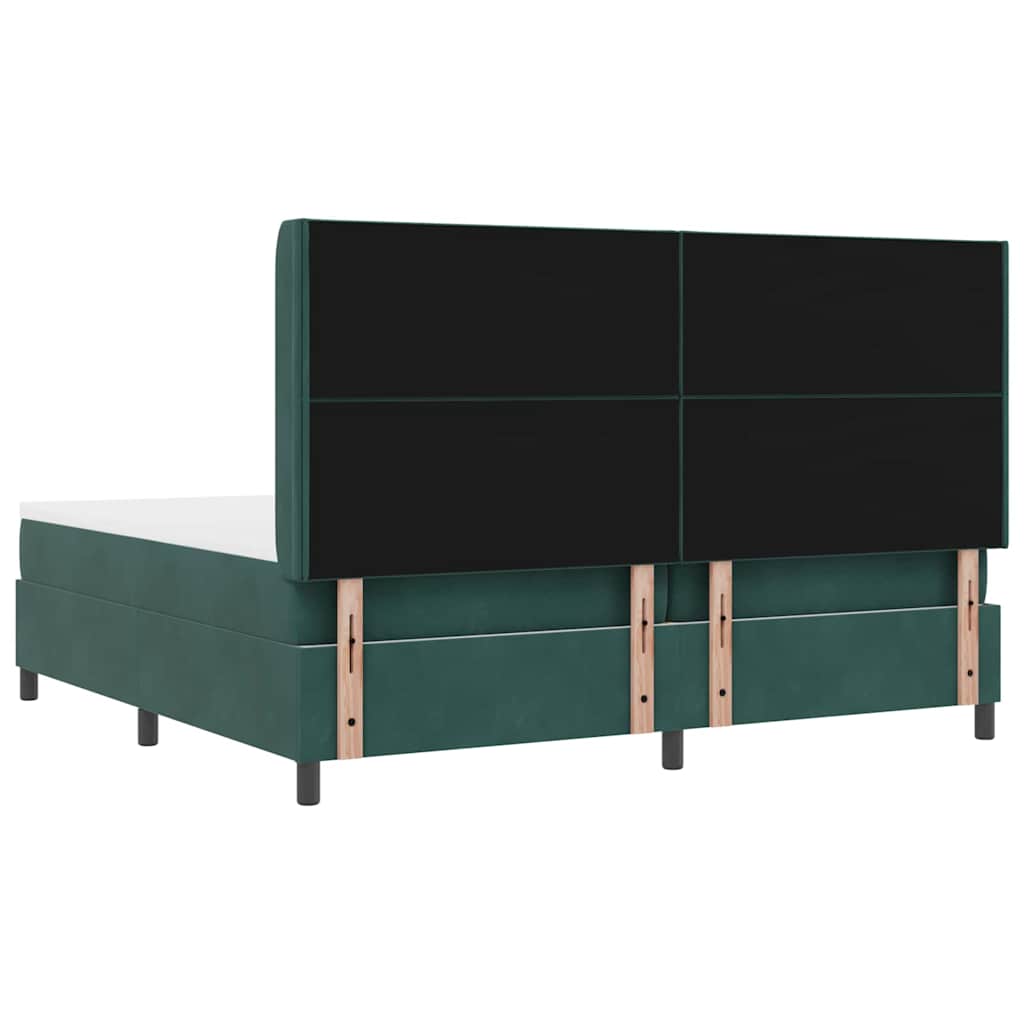 Boxrugós ágy LED szalagokkal Sötétzöld 200 x 200 cm Bársony