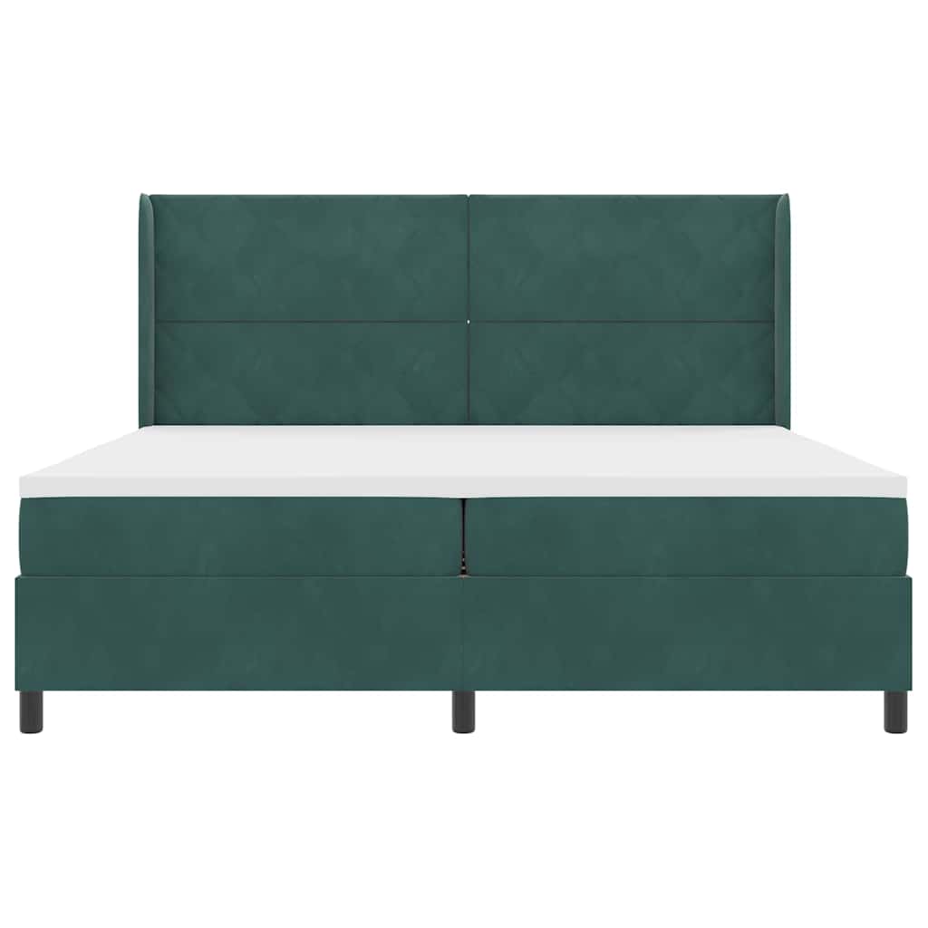 Boxrugós ágy LED szalagokkal Sötétzöld 200 x 200 cm Bársony