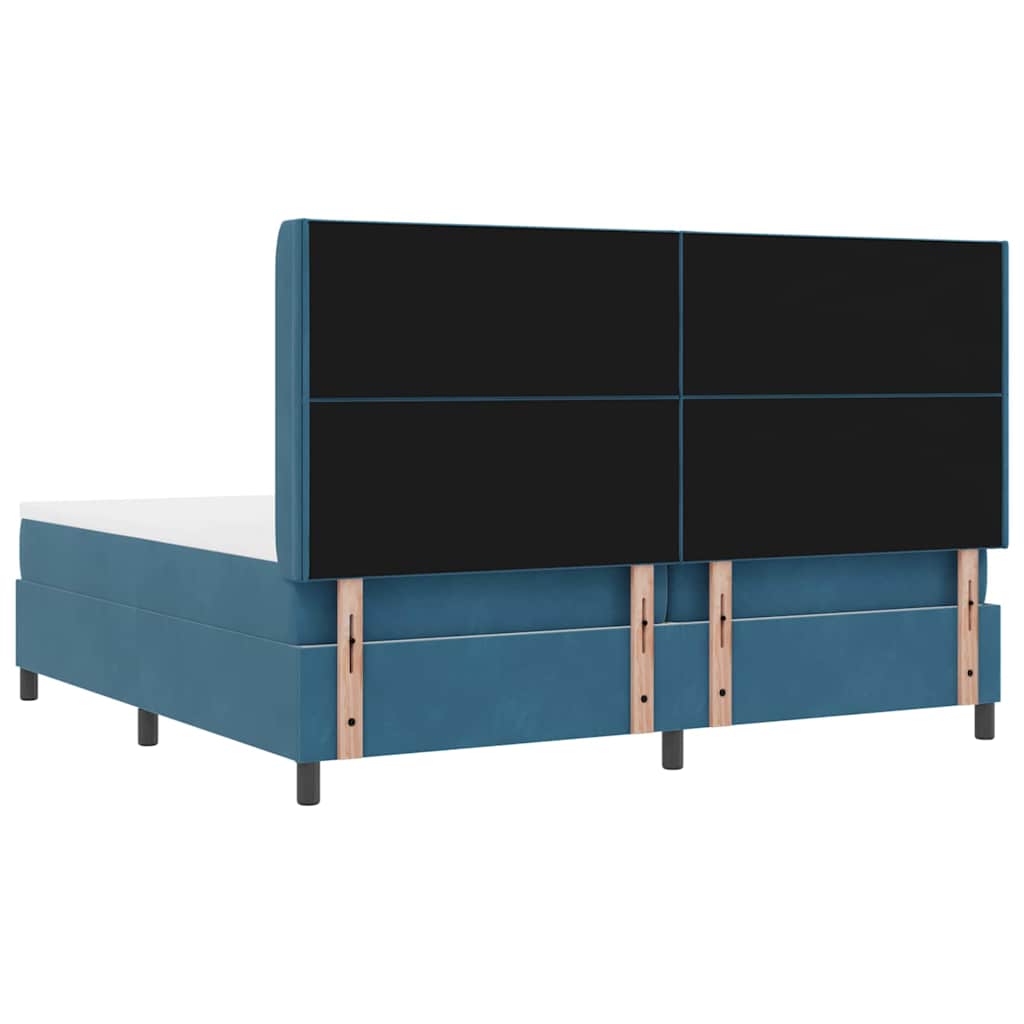 Boxrugós ágy LED szalagokkal Kék 200 x 200 cm Bársony