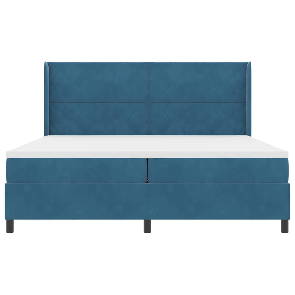 Boxrugós ágy LED szalagokkal Kék 200 x 200 cm Bársony