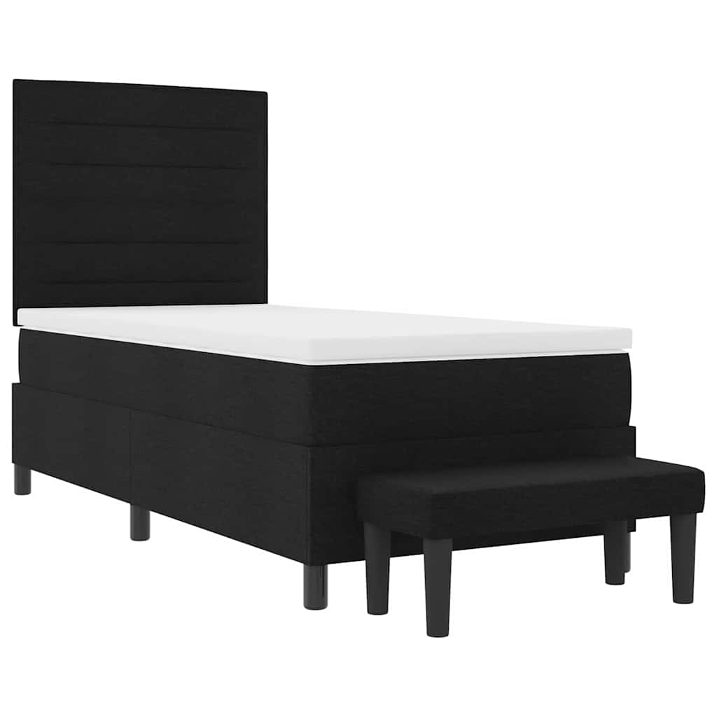 Boxrugós ágy párnával fejtámlával Fekete 90 x 200 cm szövet