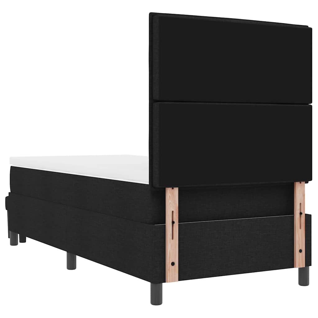 Boxrugós ágy párnával fejtámlával Fekete 90 x 200 cm szövet