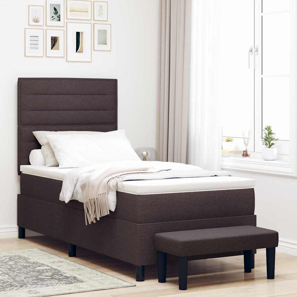 Boxrugós ágy fejtámlával Sötét Barna 90 x 200 cm szövet