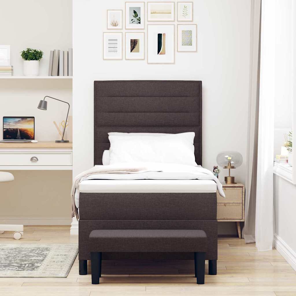 Boxrugós ágy fejtámlával Sötét Barna 90 x 200 cm szövet