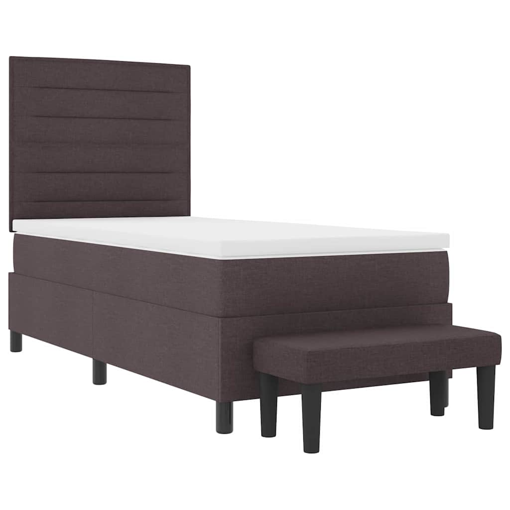 Boxrugós ágy fejtámlával Sötét Barna 90 x 200 cm szövet