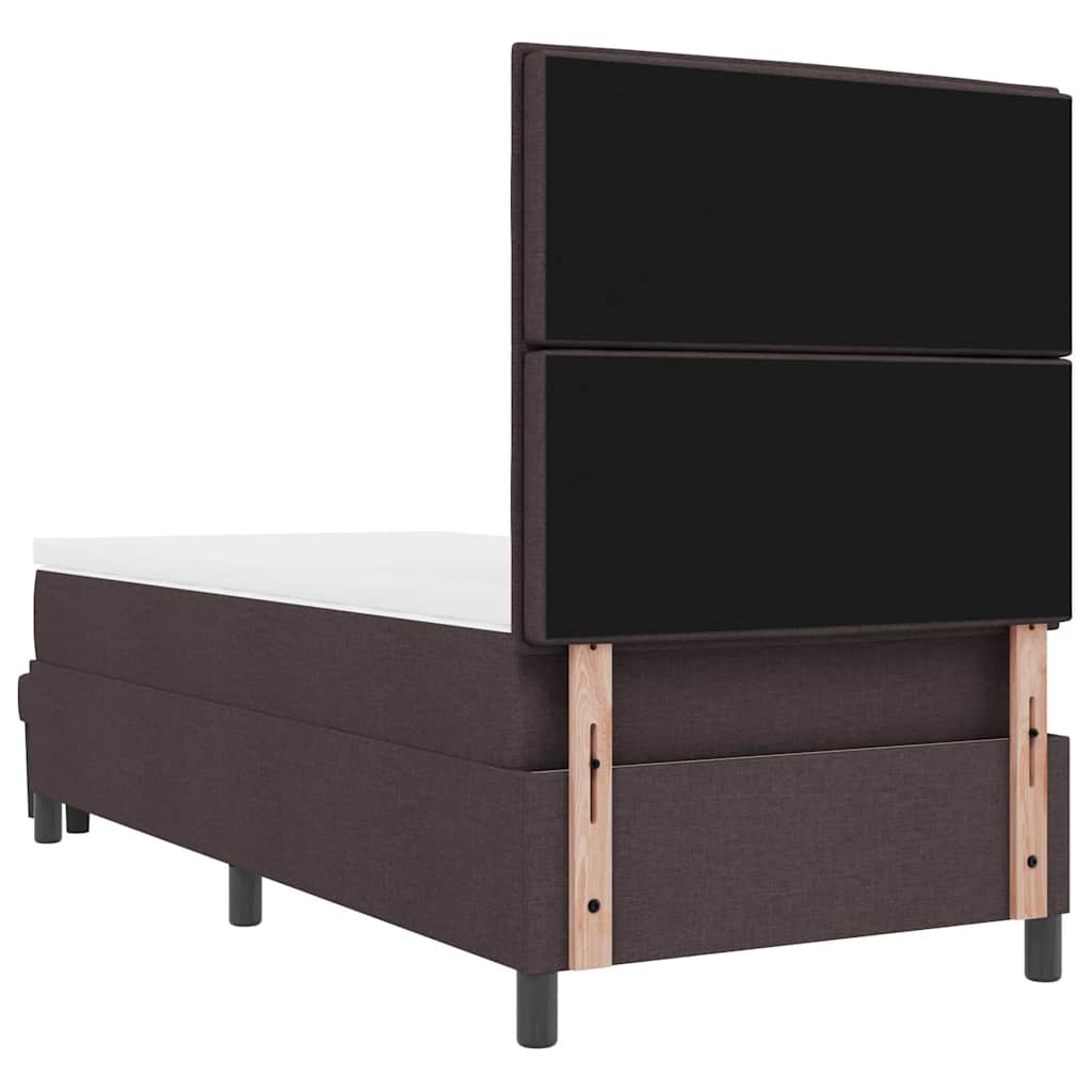 Boxrugós ágy fejtámlával Sötét Barna 90 x 200 cm szövet