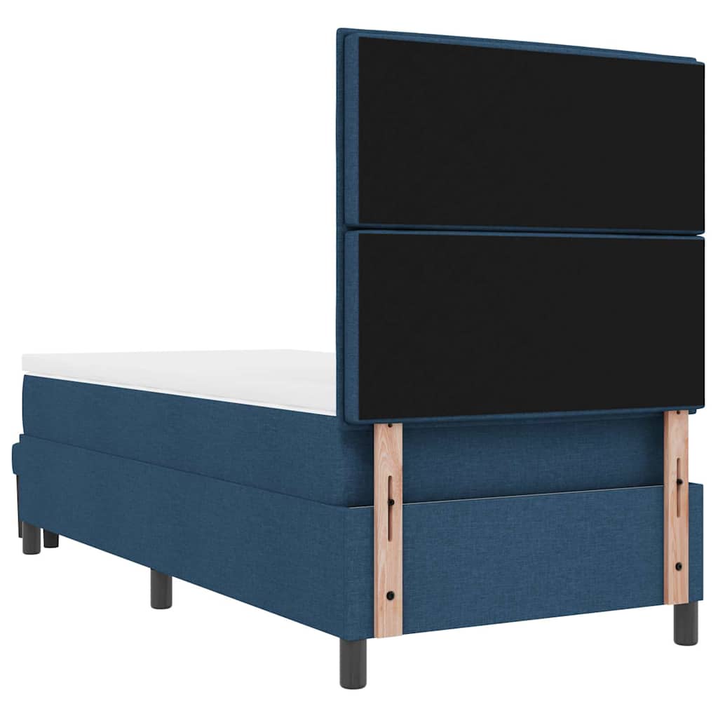 Boxrugós ágy fejtámlával Kék 90 x 200 cm szövet