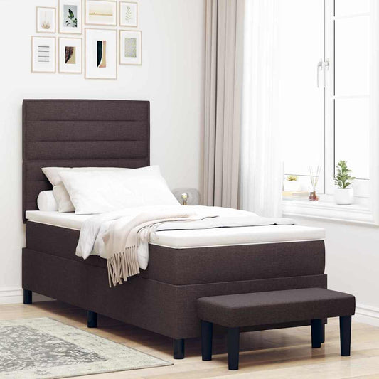 Boxrugós ágy fejtámlával Sötét Barna 100 x 200 cm szövet