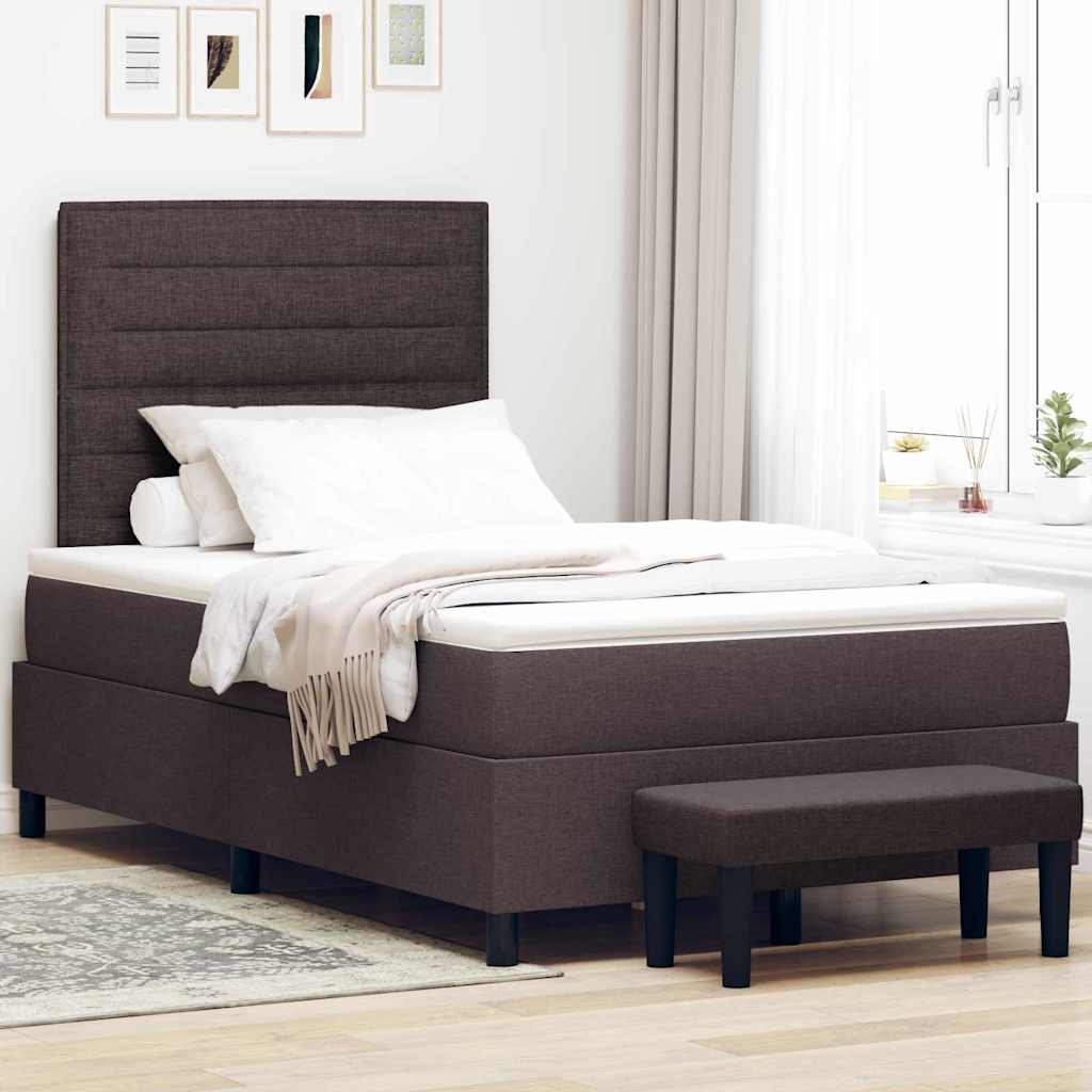 Boxrugós ágy fejtámlával Sötét Barna 120 x 190 cm szövet