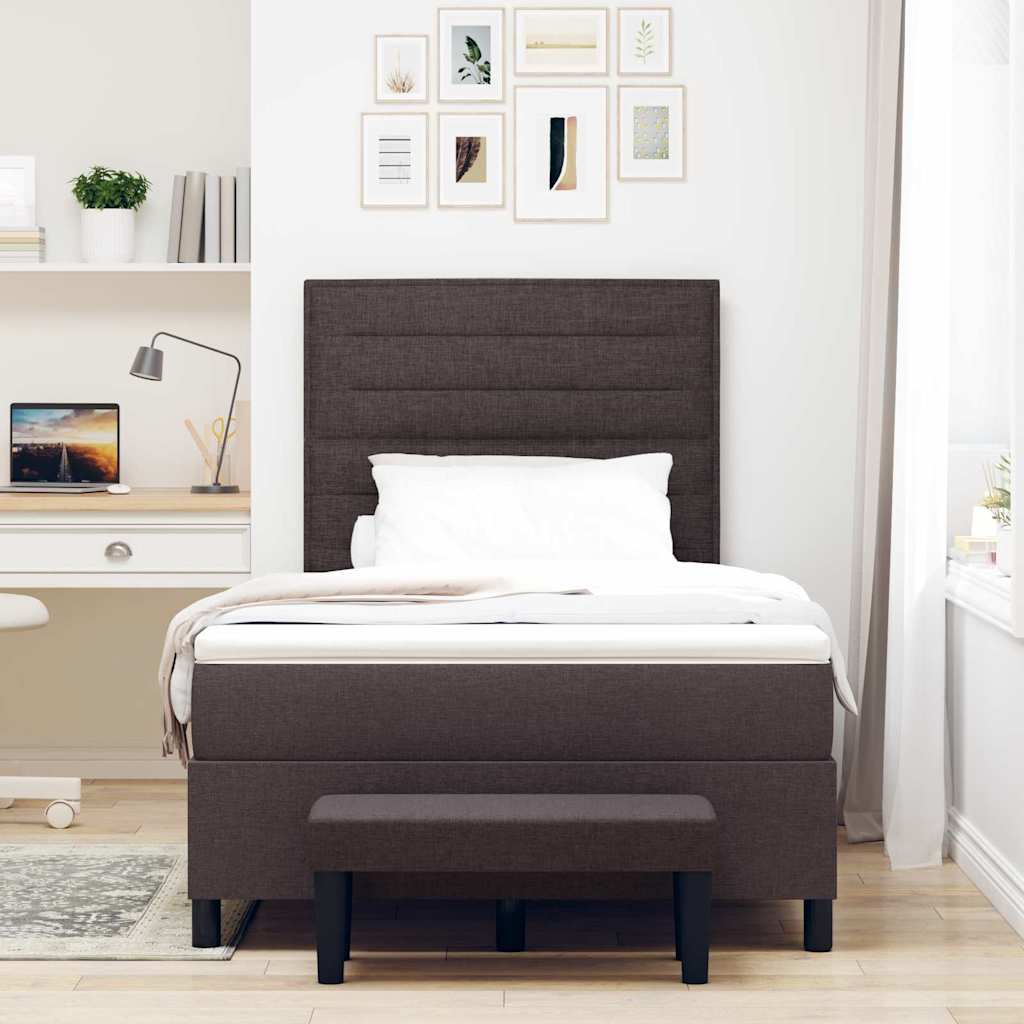 Boxrugós ágy fejtámlával Sötét Barna 120 x 190 cm szövet