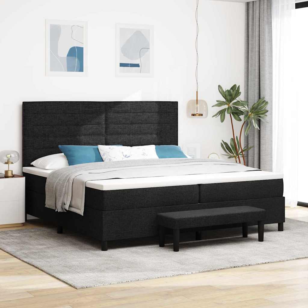 Boxrugós ágy matracmal fejtámlával Fekete 200 x 200 cm szövet