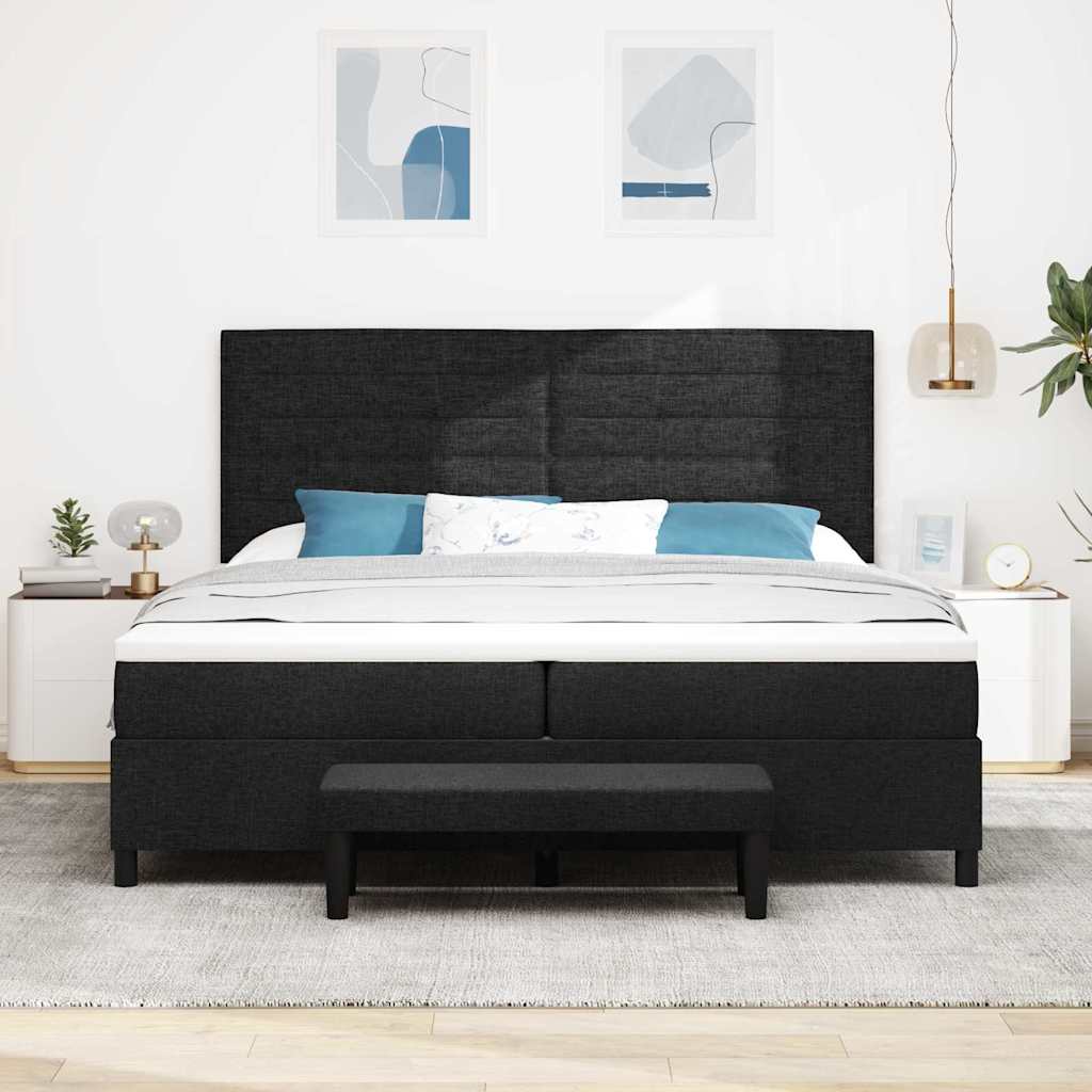 Boxrugós ágy matracmal fejtámlával Fekete 200 x 200 cm szövet