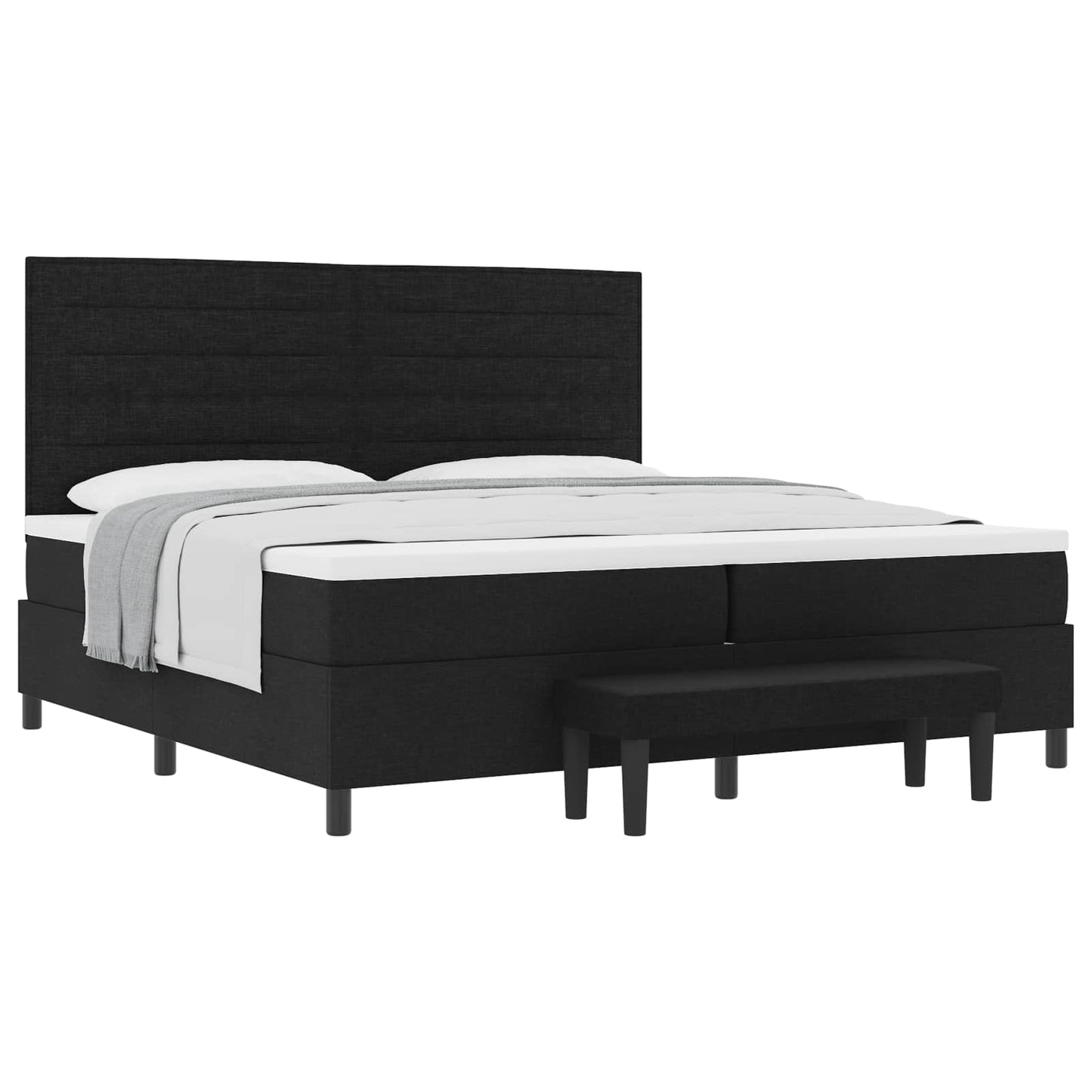 Boxrugós ágy matracmal fejtámlával Fekete 200 x 200 cm szövet