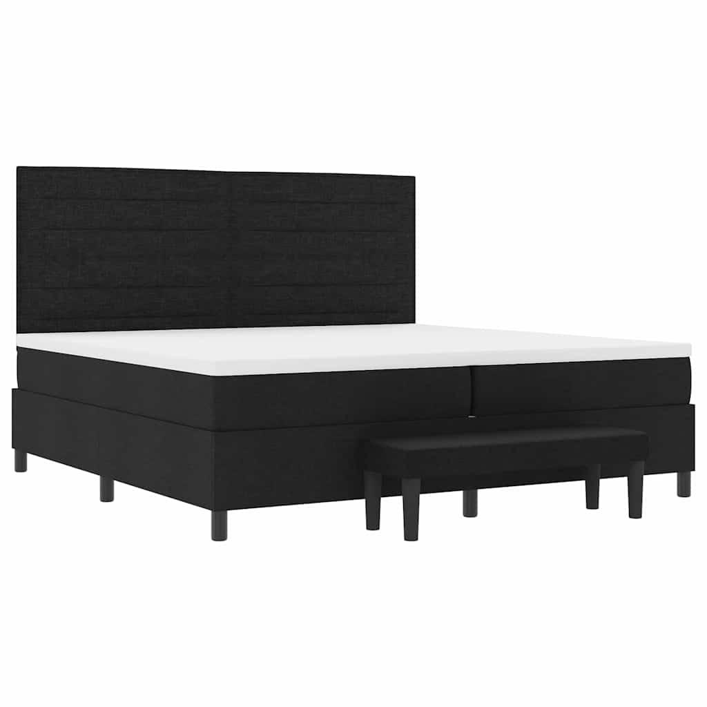 Boxrugós ágy matracmal fejtámlával Fekete 200 x 200 cm szövet
