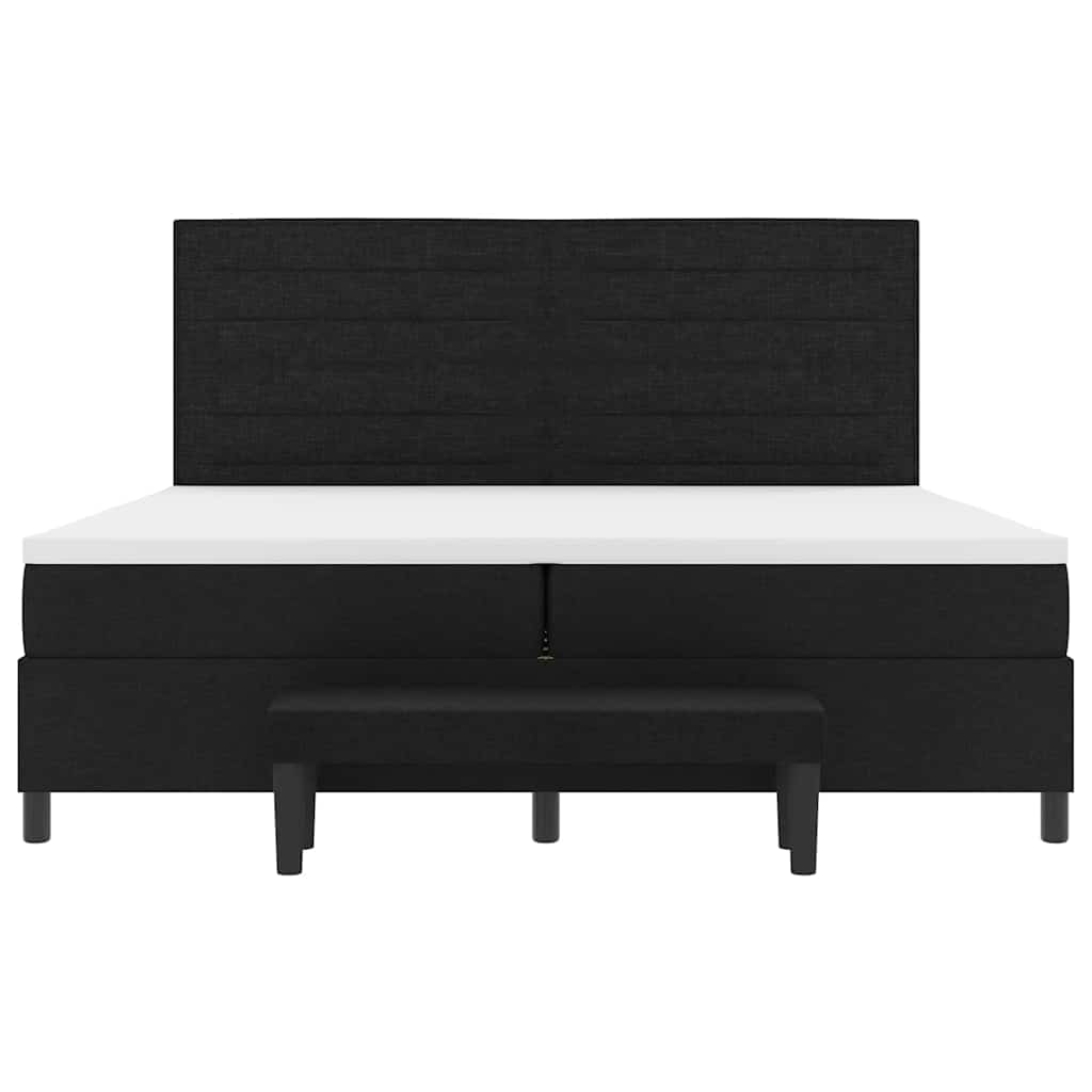 Boxrugós ágy matracmal fejtámlával Fekete 200 x 200 cm szövet