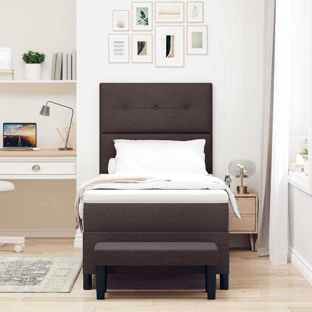 Boxrugós ágy fejtámlával Sötét Barna 80 x 200 cm szövet