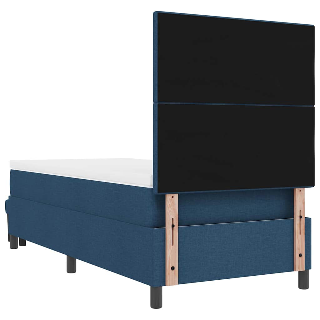 Boxrugós ágy fejtámlával Kék 90 x 200 cm szövet