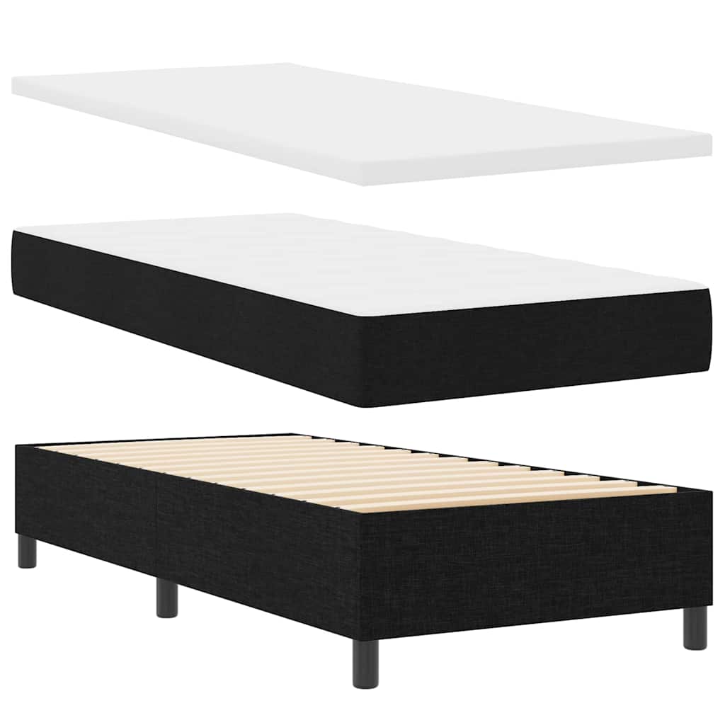 Boxrugós ágy fejtámlával Fekete 100 x 200 cm szövet