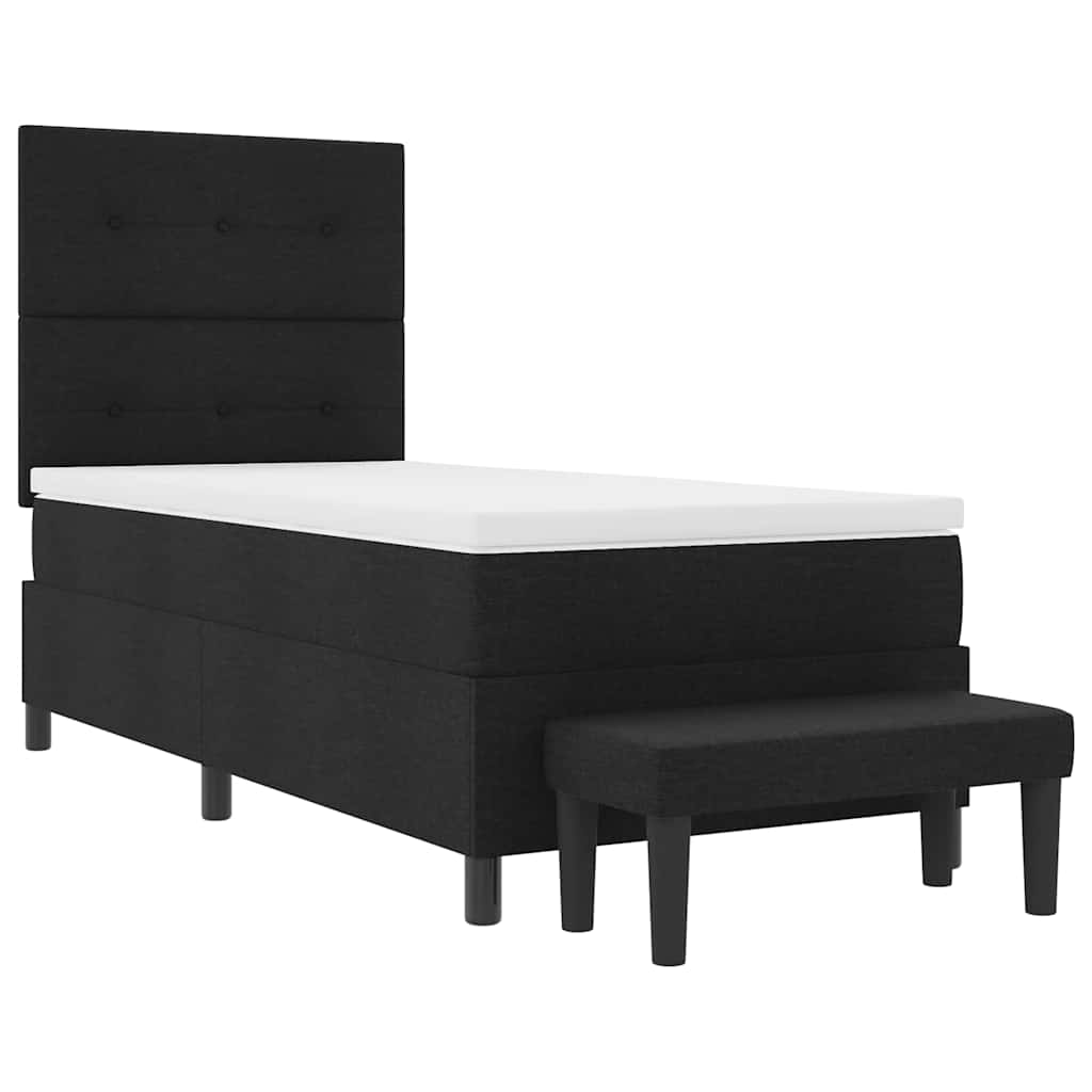 Boxrugós ágy fejtámlával Fekete 100 x 200 cm szövet