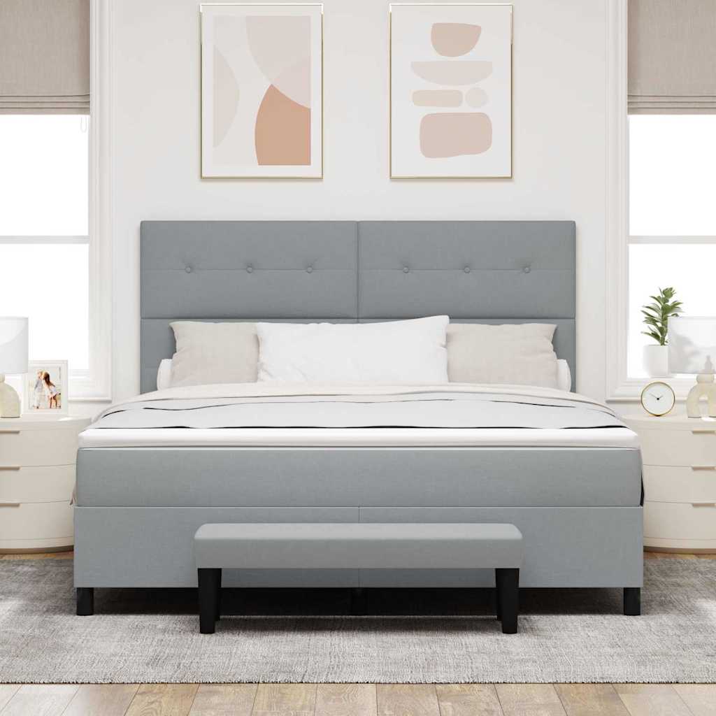 Boxrugós ágy fejtámlával Világosszürke 180 x 200 cm szövet