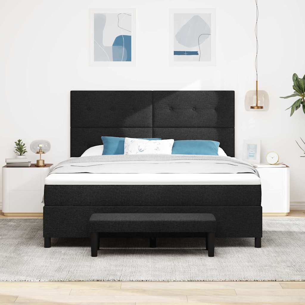 Boxrugós ágy matracmal fejtámlával Fekete 180 x 200 cm szövet