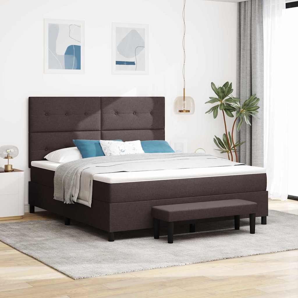 Boxrugós ágy fejtámlával Sötét Barna 180 x 200 cm szövet