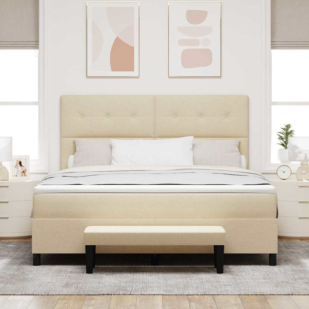 Boxrugós ágy fejtámlával Krém 180 x 200 cm szövet