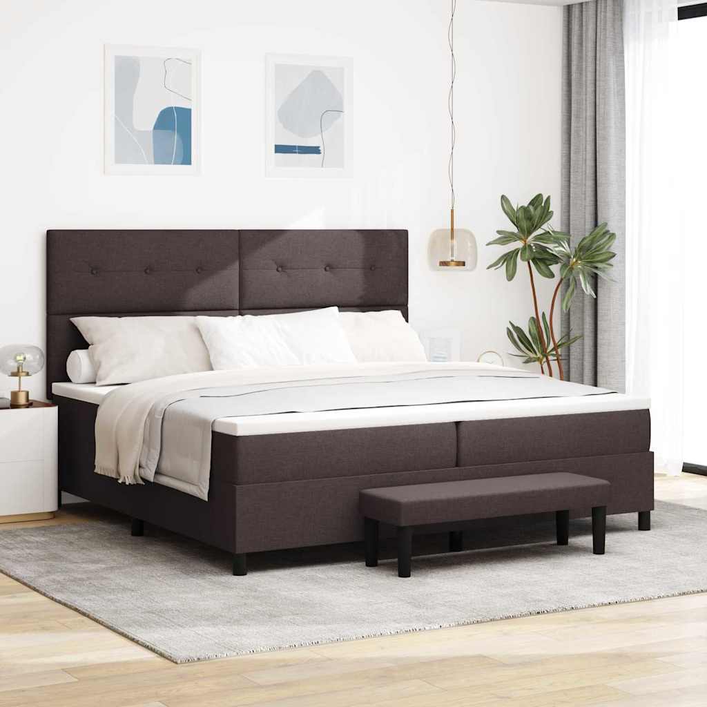 Boxrugós ágy fejtámlával Sötét Barna 200 x 200 cm szövet