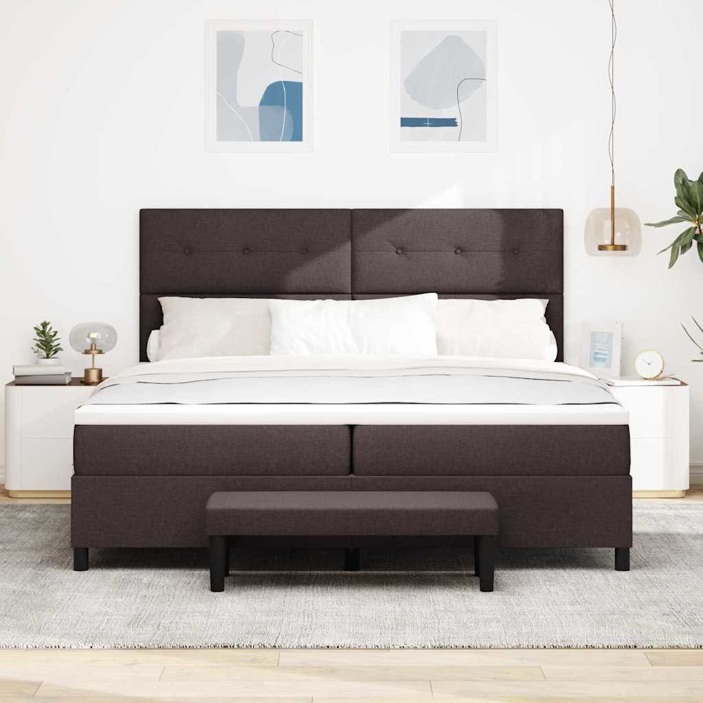 Boxrugós ágy fejtámlával Sötét Barna 200 x 200 cm szövet