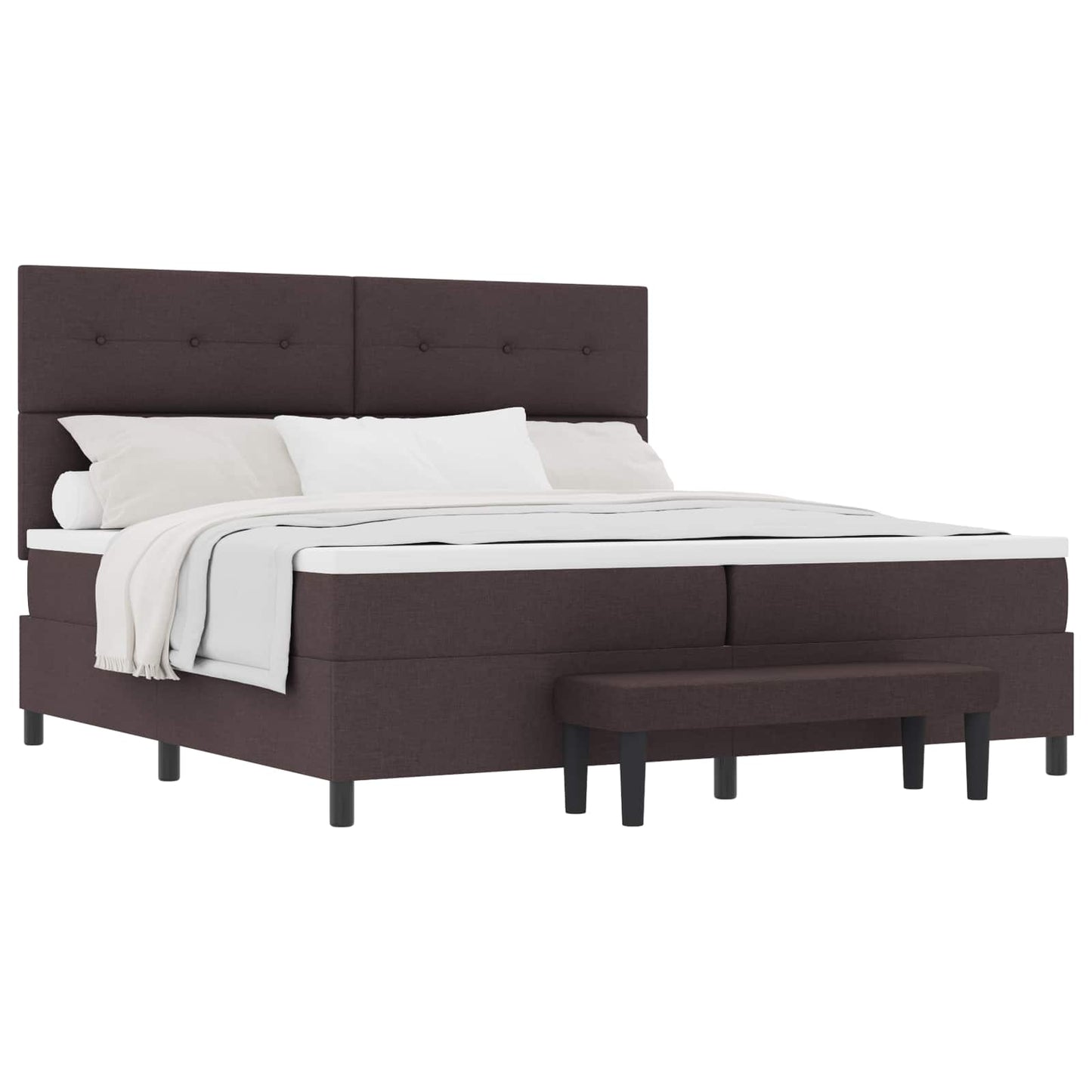 Boxrugós ágy fejtámlával Sötét Barna 200 x 200 cm szövet