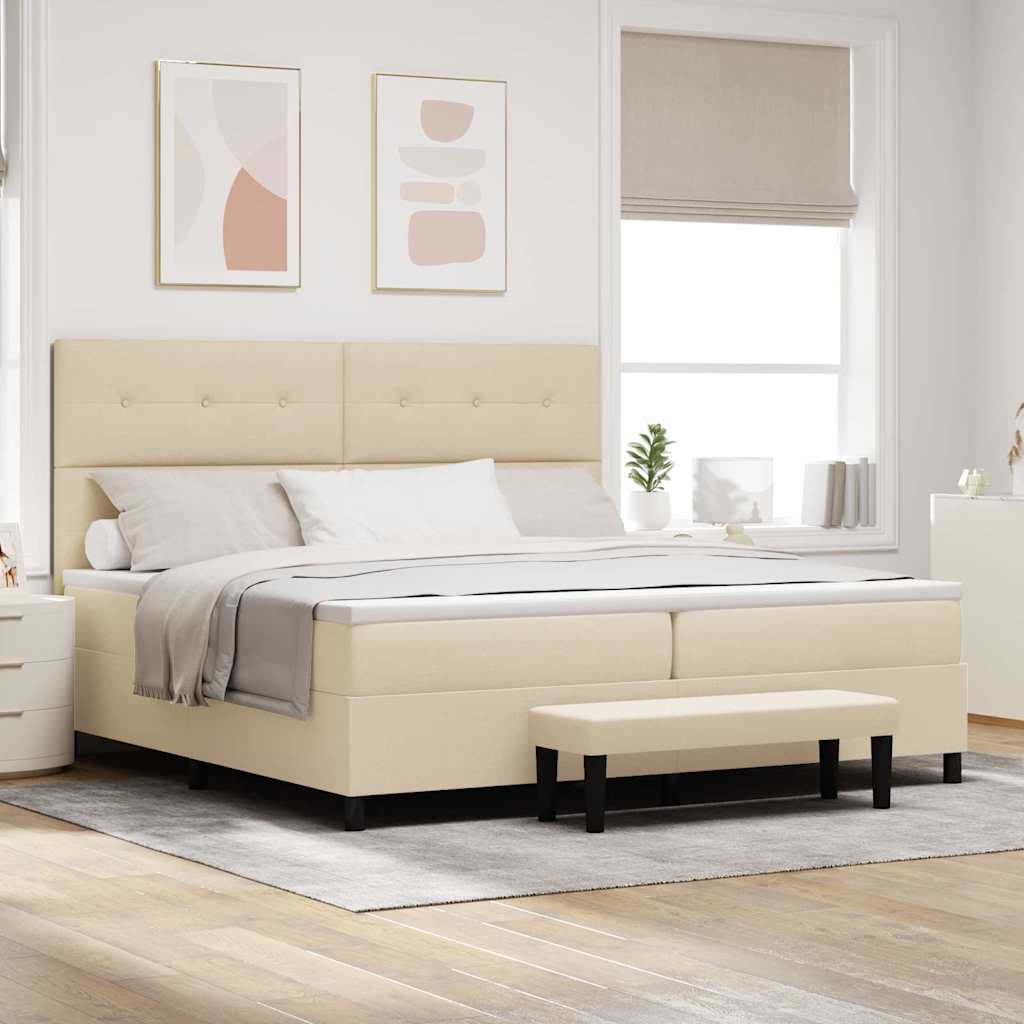 Boxrugós ágy fejtámlával Krém 200 x 200 cm szövet