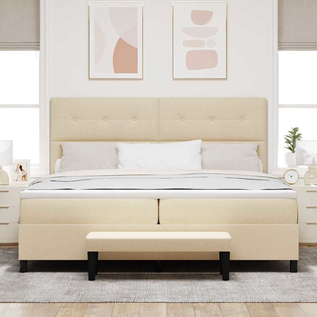 Boxrugós ágy fejtámlával Krém 200 x 200 cm szövet