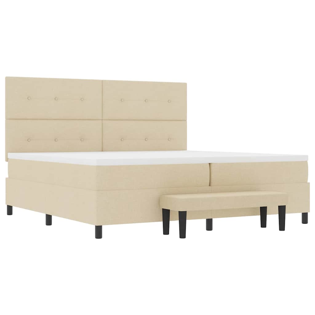 Boxrugós ágy fejtámlával Krém 200 x 200 cm szövet