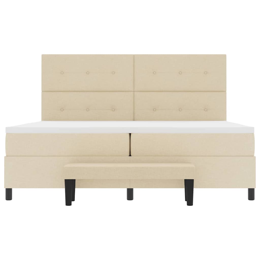 Boxrugós ágy fejtámlával Krém 200 x 200 cm szövet