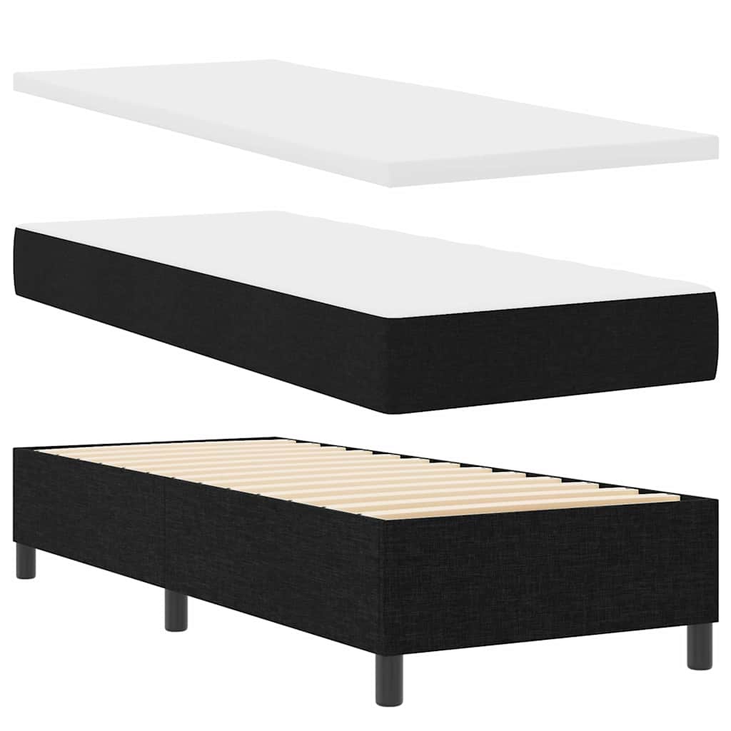 Boxrugós ágy fejtámlával Fekete 80 x 200 cm szövet