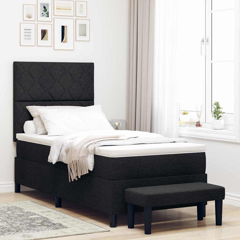 Boxrugós ágy fejtámlával Fekete 90 x 190 cm szövet