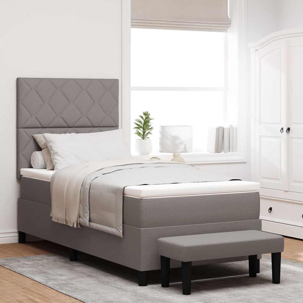 Boxrugós ágy párnával fejtámlával Tópszínű 90 x 190 cm szövet