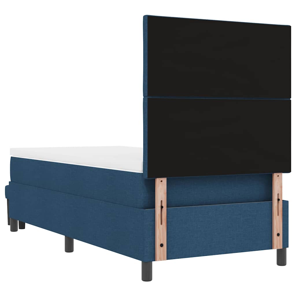 Boxrugós ágy párnával fejtámlával Kék 90 x 190 cm szövet