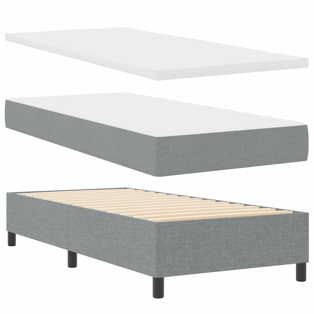 Boxrugós ágy fejtámlával Világosszürke 90 x 200 cm szövet