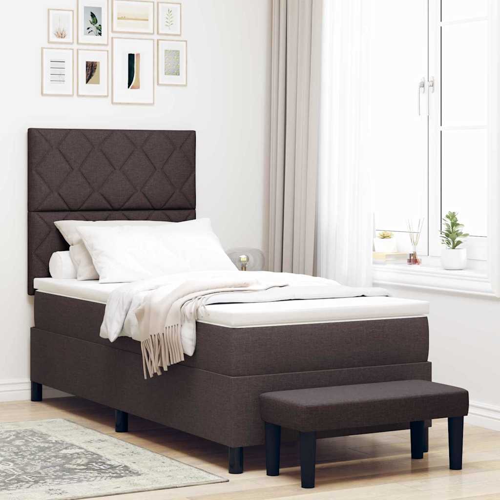 Boxrugós ágy fejtámlával Sötét Barna 90 x 200 cm szövet