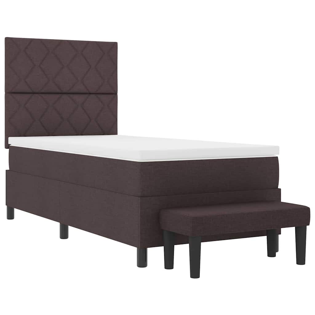 Boxrugós ágy fejtámlával Sötét Barna 90 x 200 cm szövet