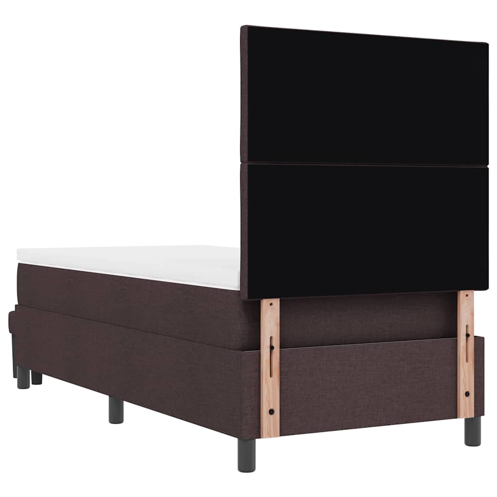 Boxrugós ágy fejtámlával Sötét Barna 90 x 200 cm szövet